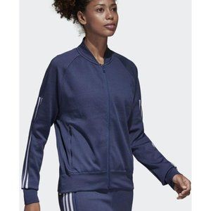 Adidas ID Knit Noble Indigo Bomber Varsity Jacket Womens XS Blue White CG1018